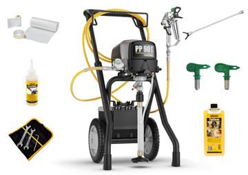 PowerPainter 90 Extra + Düsenverlängerung 50cm + Düse 519 + TipClean + 3x Abklebe-Set